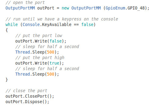 Example BBBCSIO Code which Toggles a GPIO Pin at 1Hz