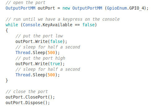 Example RPICSIO Code which Toggles a GPIO Pin at 1Hz